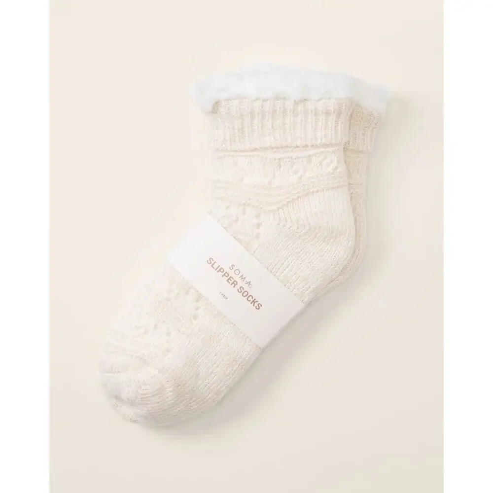 Soma Slipper Socks Womens One Size Beige Oatmeal Multi Heather Fuzzy Cozy